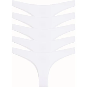 Kadın Külot Brazillian Tanga Lazer Kesim Esnek Iz Yapmayan 5 Li Paket Beyaz
