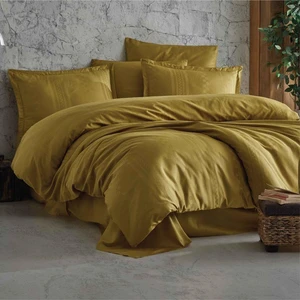 Çizgili Saten Çift Kişilik Nevresim Takımı Capital Hardal