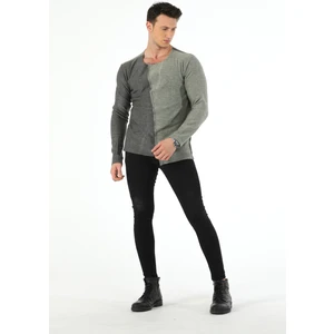 SiFu Tekstil Sıfır Yaka Çapraz Kesim Parçalı Pis Dikiş Özel Boyama Eskitme Efektli Triko Kazak