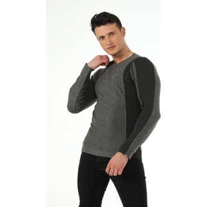 SiFu Tekstil Kol Beden Parçalı Fitil Desen Sıfır Yaka Slim Fit Spor Triko Kazak