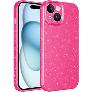 Case 4u Apple iPhone 15 Kılıf Kamera Korumalı Simli Lüks Koton Kapak Koyu Pembe