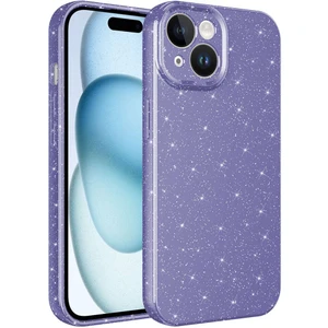 Case 4u Apple iPhone 15 Plus Kılıf Kamera Korumalı Simli Lüks Koton Kapak Mor