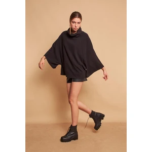 Degaje Yaka Balıkçı Yarasa Model Rahat Kesim Oversize Triko Bluz-Siyah