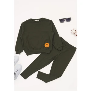 For You Kids Emoji Nakışlı Taytlı Yeşil Alt Üst Takım