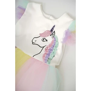 Menta Store Kız Çocuk Renkli Unicorn Tütü Etekli Fermuarlı Elbise
