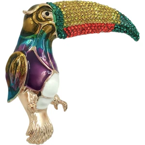 ÇLK Accessories Premium Renkli Taşlı Papağan Broş