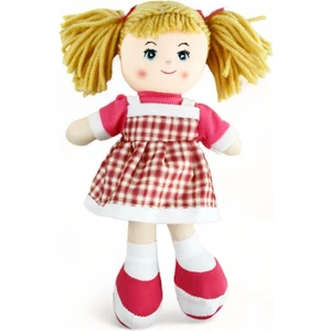 Peda Toy Oyuncak Bez Bebek 30 cm Peluş Oyuncak Kırmızı Desenli Giysi