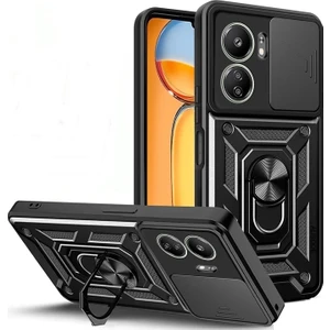 Xiaomi Redmi 13C Kılıf Yüzüklü Sürgülü Kamera Korumalı Pars + Ekran Koruyucu