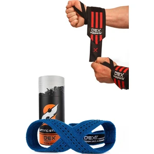 Dex Supports Sporcu Bilekliği Wrist Wraps+Ağırlık Kaldırma Kayışı Mavi 8 Loop Lifting Straps 2'li Paket