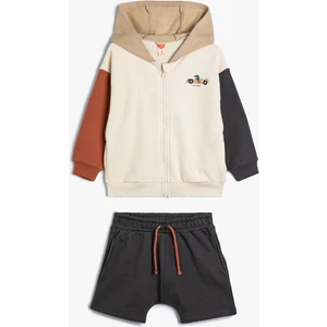 Kapşonlu Fermuarlı Sweatshirt Ve Şort Set Pamuklu