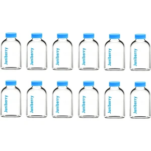 JUNİBELİW 12 Adet 50ML Cam Şişe Mavi Plastik Kapaklı Çok Amaçlı Shot Şişesi Meyve Suyu Shot Şişesi 12X50ML