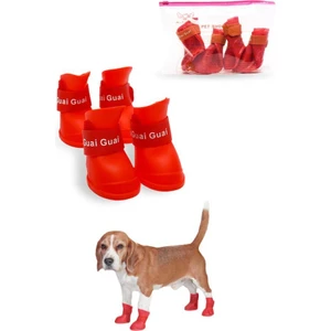 Silikon Su Geçirmez Kedi Köpek Ayakkabısı Kırmızı M Beden
