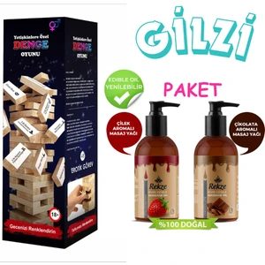Erotik Denge Oyunu + Yenilir Çikolata ve Çilek Aromalı Masaj Yağı Seti: Tutkuyu Yeniden Körükleyin!