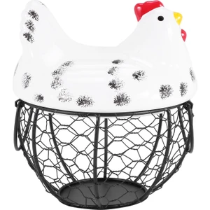 Yumurta Sepeti, Yumurta Tutucu Sepeti, Organizatör Depolama Ferforje Restoran Depolama Sepeti, Mutfak Tavuk Dekoru (Beyaz) (Yurt Dışından)