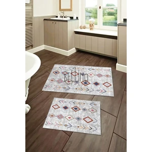 Yıkanabilir Kaymaz Pamuk Dokuma Taban Renkli Iskandinav Desenli 60X100-50X60 2'li Banyo Paspası 21