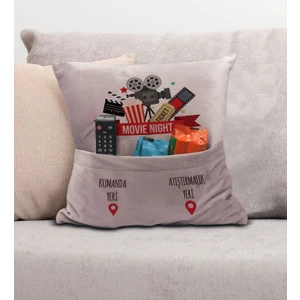 Bk Gift Eğlenceli Tasarımlı Organizer Kumanda ve Atıştırmalık Cepli Pembe Kırlent Yastık- 12, Ev Dekoru,