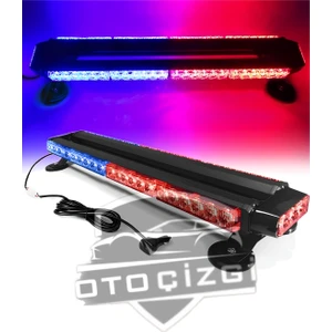 Oto Çizgi Mıknatıslı Tepe Çakar Lamba Çift Taraflı 54 LED Mavi-Kırmızı 7 Modlü 12V 24V 70 cm
