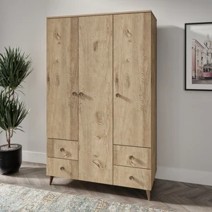 Kzn Home Nova 3 Kapaklı 4 Çekmeceli Meşe Gardırop -Tamamı 1.  Mdf