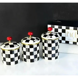 Senin Dükkanın Dama Desen Emaye Baharatlık 3'lü 10-12-14 cm