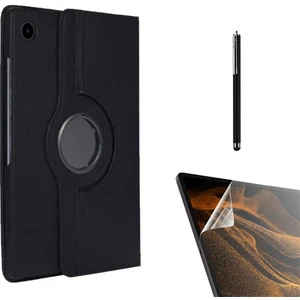 Samsung Galaxy Tab A9+ Plus X210 Kılıf Kapaklı Standlı 360 Dönebilen Koruma DN11+NANO+KALEM Siyah