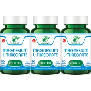 Magnesium L-Threonate 2000 mg 3 x 90 Vegan Kapsül Magnezyum 159 mg Magnezyum L-Treonat