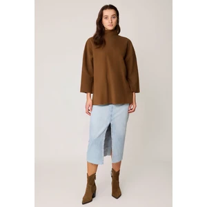 Düşük Kol Yakalı Yanlar Yırtmaçlı Örme Oversize Bluz