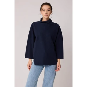 Düşük Kol Yakalı Yanlar Yırtmaçlı Örme Oversize Bluz