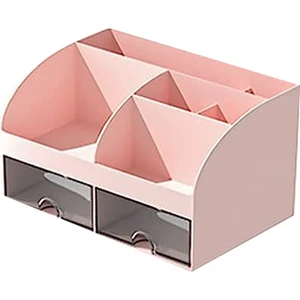 6 Bölmeli ve 2 Küçük Çekmeceli Masa Düzenleyici-Ofis Düzenleyici, Kalemlik Için Masa Saklama Kutusu, Uzaktan Pembe (Yurt Dışından)