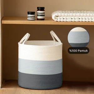 Meleni Home Jüt Kulplu Pamuk Halat Sepet - Çok Amaçlı Jüt Hasır Dokuma Dekoratif Saksı 28 cm