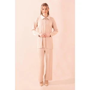 5471 Fermuarlı Tunik Pantolon Takım Taş