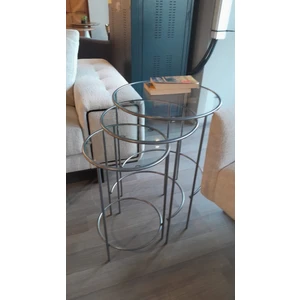 Meri Yuvarlak 3'lü Zigon Yan Sehpa Gümüş Silver