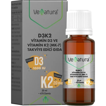 VeNatura D3K2 Vitamin D3 Ve Vitamin K2 Damla Takviye Edici Gıda 20