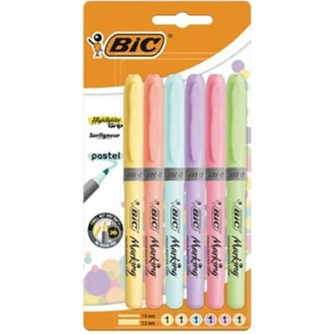 Bic Marking Highlighter Grip Kalem Tipi Fosforlu Kalem Pastel Renkler 6'lı