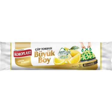 Koroplast Ekstra Güçlü Koku Hapseden Limon Kokulu Büzgülü Çop Torbası Büyük Boy