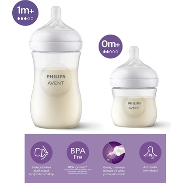 Philips Avent 2'li Biberon Seti 125 ml 0+ Ay ve 260 ml 1+ Ay Plastik Malzeme ile Doğal