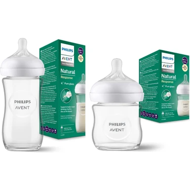 Philips Avent 2'li Set Doğal Tepkili Cam Biberon 120ML ve 240ML, Anti-Kolik Özelliği