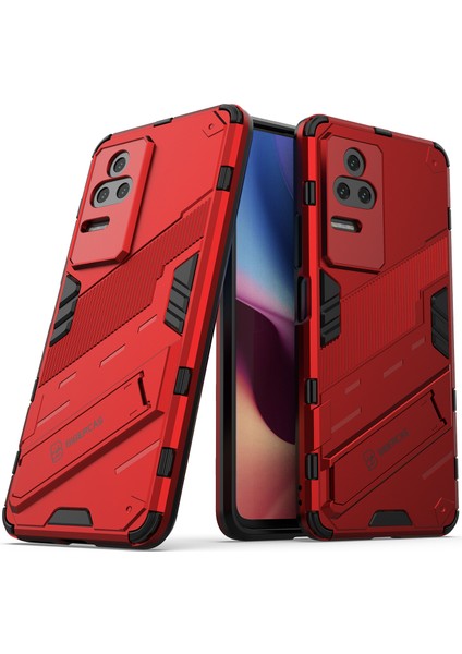 Xiaomi Için Redmi K50 PRO/K50 Sabit Pc+Yumuşak Tpu Şok Geçirmez Cep Telefonu Kasası Kickstand Cover-Red (Yurt Dışından)