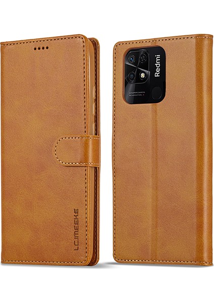 Xiaomi Redmi 10C Koruyucu Kabuk Için, Dokulu Pu Deri Manyetik Toka Cüzdanlı Stand-Işık Kahverengi (Yurt Dışından)