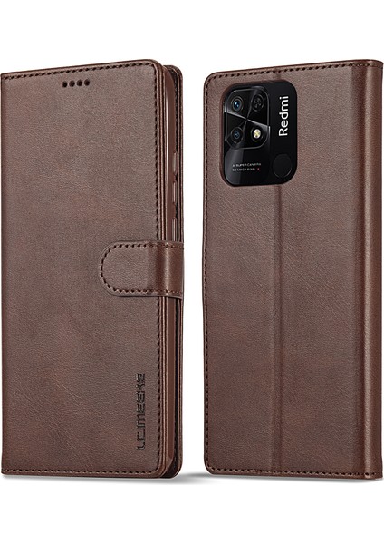 Xiaomi Redmi 10C Koruyucu Kabuk Için, Dokulu Pu Deri Manyetik Toka Cüzdan Standı-Kahverengi ile Telefon Kılıfı (Yurt Dışından)