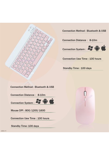 Pembe C Kablosuz Klavye ipad Tablet Için Huawei Lenovo Bluetooth Uyumlu Klavye ve Kablosuz Fare Samsung Xiaomi Android Için (Yurt Dışından) modelleri