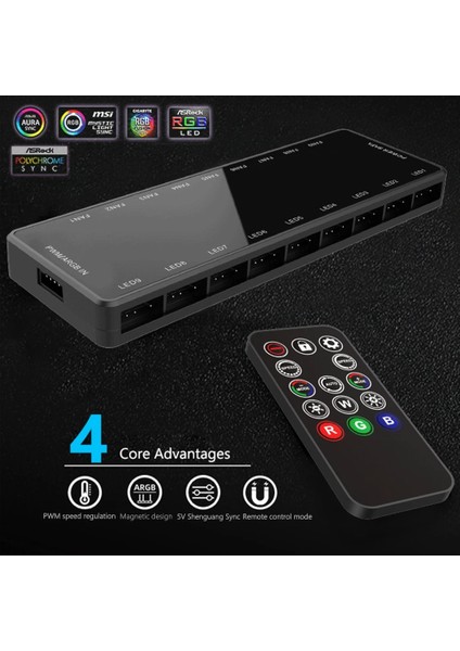 1 Ila 9 Hub 3 In 1 Argb Denetleyici 4pin Pwm Hub 1 Ila 9 Çoklu Splitter 5V 3pin Argb Aura Sync Kablosuz Uzaktan Kumanda ile Pc Kasa Soğutma Fanı (Yurt Dışından)
