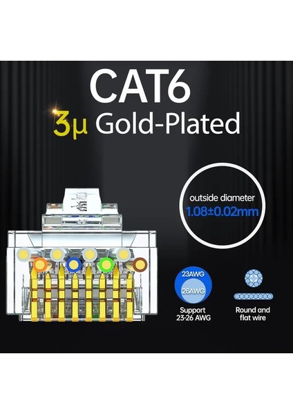 Cat6 3u 30 Adet Ampcom Geçiş Stp RJ45 Konnektörleri, Cat6 CAT5E Korumalı 3/50μ Altın Kaplama 8P8C Modüler Fişler Ethernet Kablosu Için Kıvrım Ucu (Yurt Dışından)
