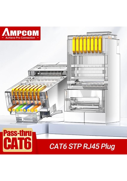 Cat6 3u 30 Adet Ampcom Geçiş Stp RJ45 Konnektörleri, Cat6 CAT5E Korumalı 3/50μ Altın Kaplama 8P8C Modüler Fişler Ethernet Kablosu Için Kıvrım Ucu (Yurt Dışından)