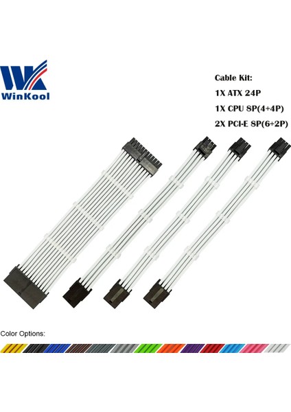 Turuncu 100MM Winkool Dişi - Erkek 18AWG Kollu Psu Uzatma Güç Kablosu / Kablo Kitleri 1x Atx 24P Cpu 8p 2x Pcı-E 8p (Yurt Dışından)