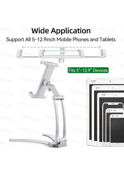 Siyah 4-12.9 Inç Katlanabilir Duvara Montaj Tablet Tutucu Masaüstü Samsung Xiaomi Tablet Standı iPhone Desteği iPad Air Pro Aksesuarları Telefon Standı (Yurt Dışından)