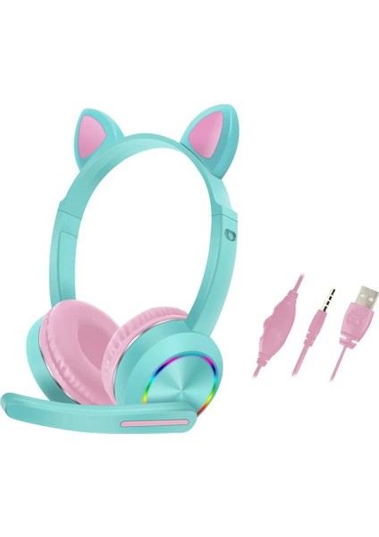 Kırmızı Kablolu Kulaklık Çocuklar Için Bilgisayar 3.5mm Jack Uzun Kablo Mikrofon ile Kedi Kulak Moda Hediyeler Stereo Dizüstü Sevimli LED Aydınlatma (Yurt Dışından) fırsatları