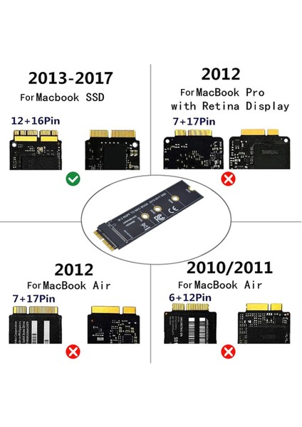 10 Adet 2013-17 Uzun Tıshrıc M2 M.2 Nvme SSD Adaptör Kartı MacBook Air Pro Retina 2013-2017 Nvme/ahcı Yükseltilmiş Kiti A1465 A1466 A1398 A1502 (Yurt Dışından) modelleri