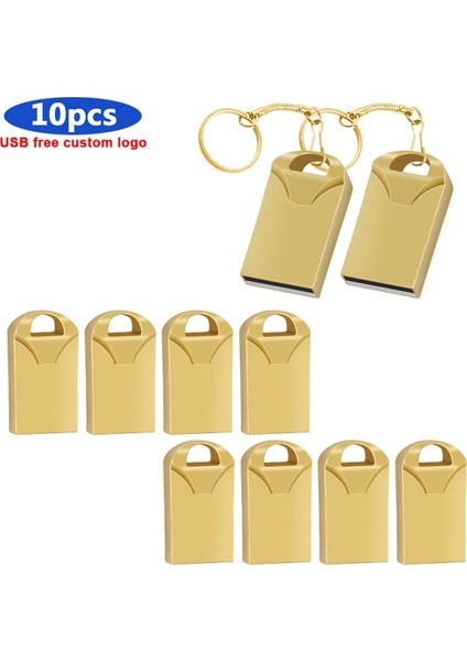 Altın 16 GB 10 Adet/grup USB Sopa Mini Kalem Sürücü USB Flash Sürücüler 128 GB Pendrive 64 GB 32 GB 16 GB Metal Disk Cle USB Ücretsiz Özel Logo (Yurt Dışından)