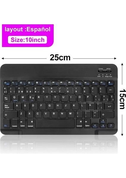 10 Siyah Ispanyolca Mini Bluetooth Klavye Kablosuz Rusça Klavye Tablet Ispanyolca Şarj Edilebilir Klavye Tablet ipad Cep Telefonu Dizüstü Bilgisayar (Yurt Dışından)