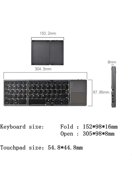 Koyu Gri Yeni Katlanır Bluetooth Klavye Ios Android Windows Ipad Tablet Macbook Mobil Akıllı Telefon Için Kablosuz Katlanabilir Dokunmatik Tuş Takımı (Yurt Dışından)